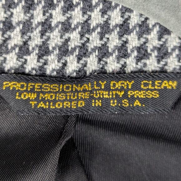 Vintage 80s Houndstooth Wool Blazer Men 42R USA Made Union ACTWU Sport Coat - Picture 6 of 7